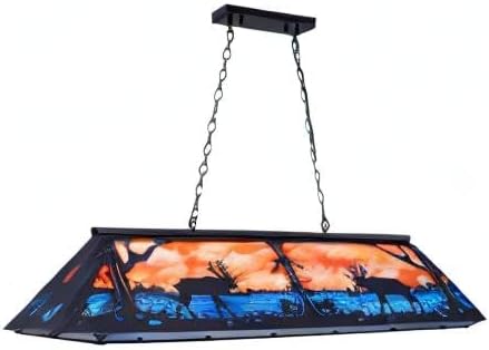Wellmet Tiffany Pool Table Light 59 inch, 5 Lights Rustic Deer Chandelier for Kitchen Island, Cabin, Billiards Table Lamp, Farmhouse Chandelier for Country, Wild West Style