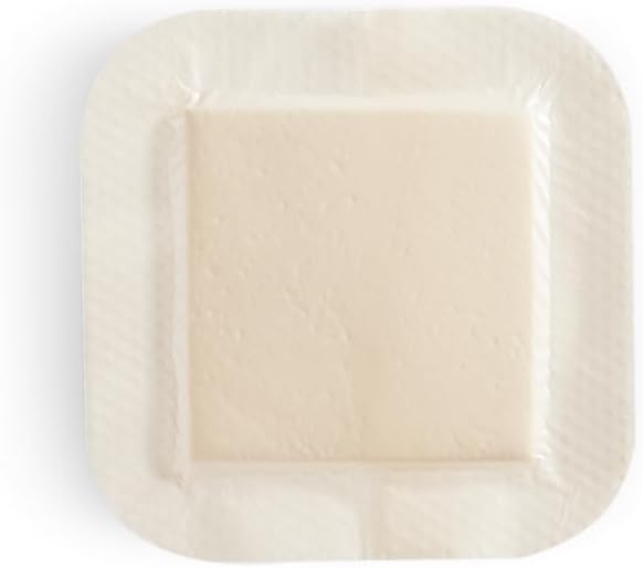 HALYARD Multi-Layer Bordered Silicone Foam Wound Dressing, Gentle Adhesive Superabsorbent Core Conformable & Breathable Water Resistant Protective Film Backing, 4 Inch x 4 Inch (Box of 10)