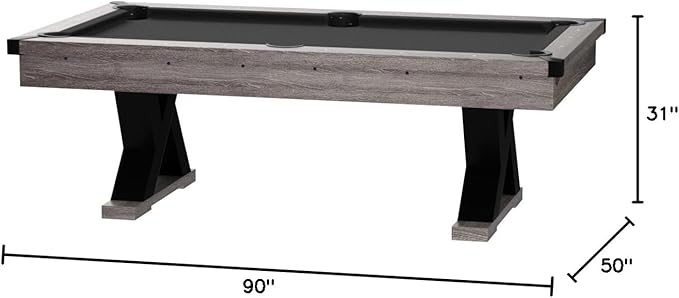 American Legend Kirkwood 90” Billiard Table with Rustic Finish, K-Shaped Legs and Black Cloth, Brown