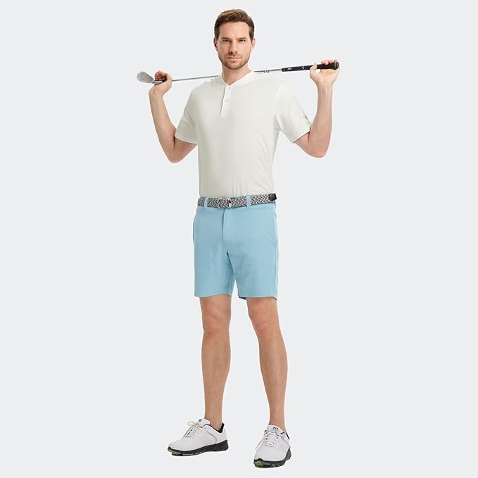 M MAELREG Collarless Golf Shirts for Men Dry Fit Moisture Wicking Performance Solid Casual Mens Henley Shirts Short Sleeve