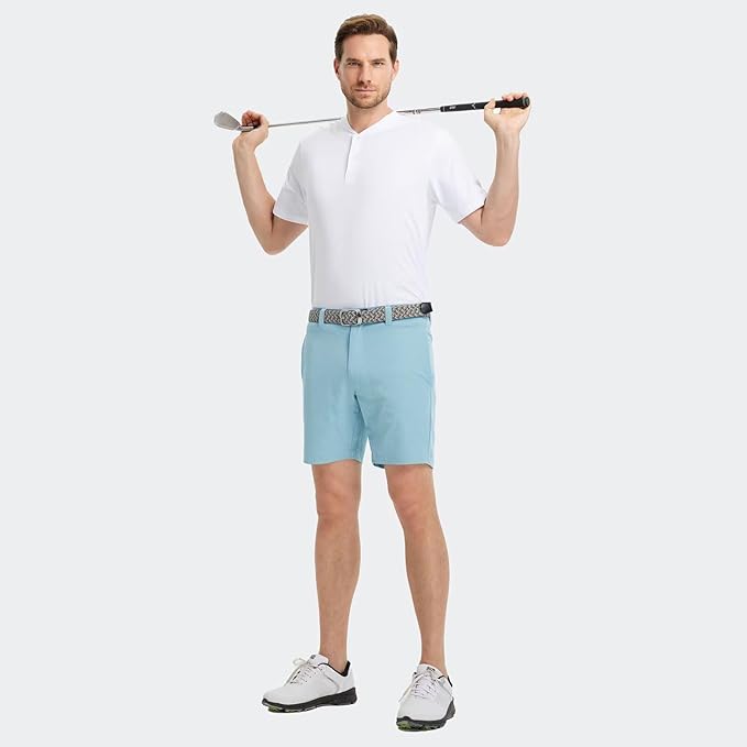 M MAELREG Collarless Golf Shirts for Men Dry Fit Moisture Wicking Performance Solid Casual Mens Henley Shirts Short Sleeve
