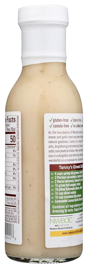 LEMONETTE Sugar Free, Low Cal, Low Fat Salad Dressing: Lemon Garlic 1 Gourmet 12oz bottle - Keto, Gluten Free, Vinegar Free, Soy Free, Dairy Free, Canola Free, Vegan Certified