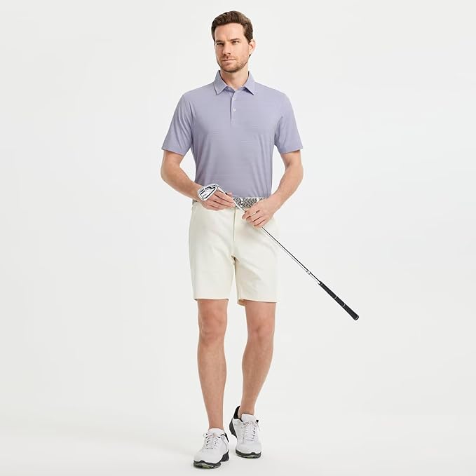 M MAELREG Golf Shirts for Men Moisture Wicking Striped Polo Performance Dry Fit Business Sports Mens Polo Shirts Short Sleeve