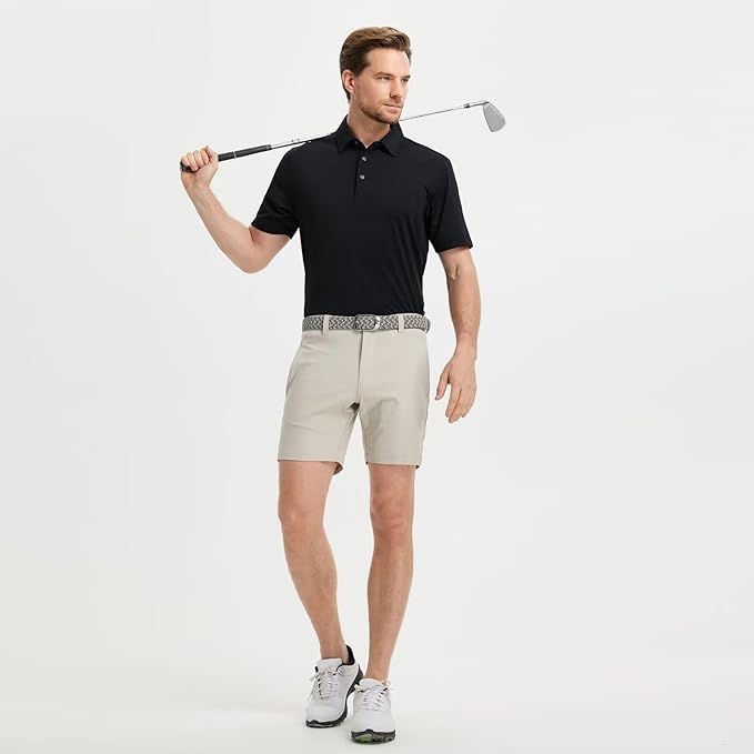 M MAELREG Golf Shirts for Men Moisture Wicking Striped Polo Performance Dry Fit Business Sports Mens Polo Shirts Short Sleeve