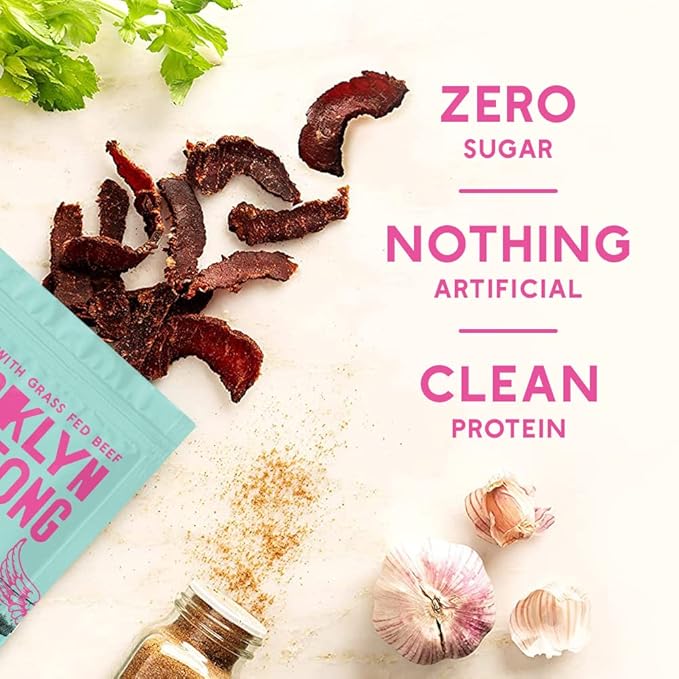 Brooklyn Biltong Air Dried Grass Fed Beef Snack, South African Beef Jerky (2 oz, Pack of 2) - Whole30 Approved, Paleo, Keto, Gluten Free, Sugar Free, Made in USA - (Steakhouse)