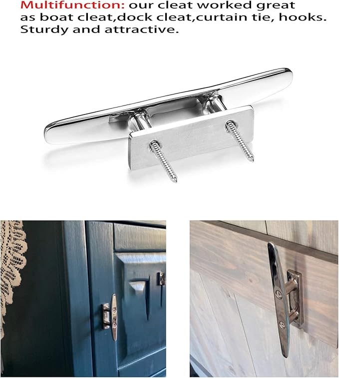 Boat Cleat 6 Inch Open Base 2 Pcs, Dock Cleat Heavy Duty 316 Stainless Steel,Curtain Tie, Hook, Include Installation Screws