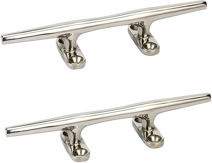 Amarine Made 4 Pack Stainless Steel Open Base Cleat-8 Inch Boat Cleats,Rope Cleat,Boat Dock Cleats - Ideal for Marine, Deck,Nautical Decor,Cabinet Pull/Towel Hook/Coat Hanger