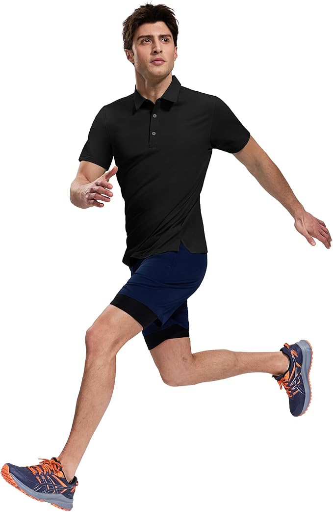 MIER Polo Shirts for Men Short Sleeve Dry Fit Performance Golf Tennis Active Collared Shirts, UPF 50+ Sun Protection