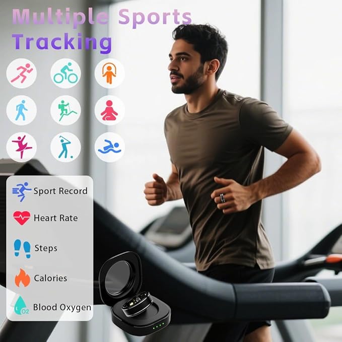 Activity Tracker Ring for Men – Smart Ring with Heart Rate, SpO2, Blood Pressure, Sleep Monitoring, Step & Calorie Counter, 5ATM Waterproof, No Subscription Fee (Black 7)