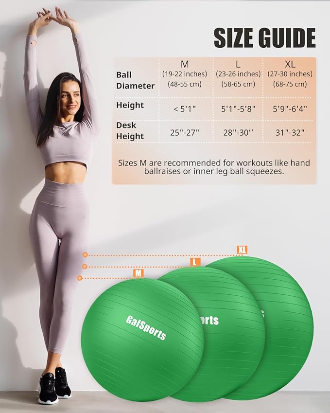 GalSports Anti-Burst Slip Resistant Stability Ball - Swiss Ball for Home Gym & Physical Therapy