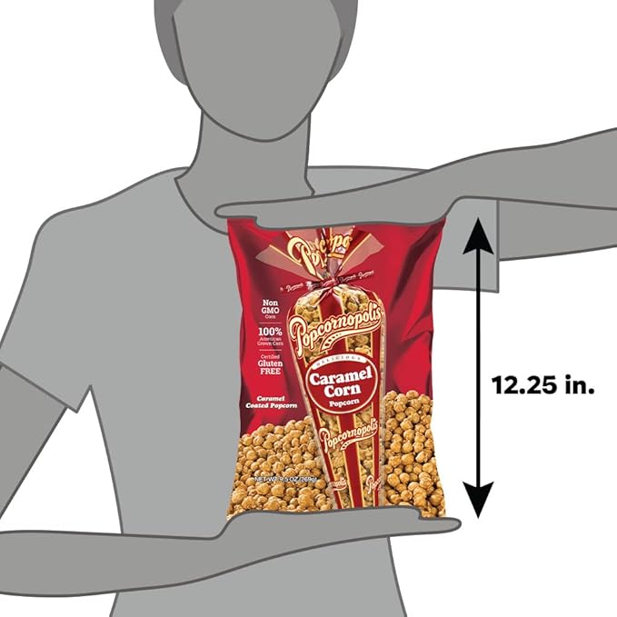Popcornopolis Gourmet Caramel Corn Popcorn, Popped Popcorn Snack Bags 9.5 Oz (Pack of 2)