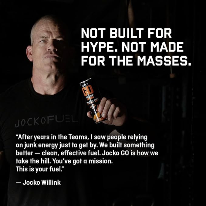 Jocko Fuel Blue Raspberry Energy Drink, 12 Pack, 0 Sugar, 95mg Caffeine, Supports Brain Health