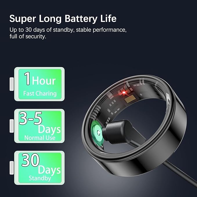 Smart Health Rings for Women Men, Fitness Tracker with Heart Rate, Blood Oxygen, HRV, Sleep Tracker, Step Tracker, No Subscription Fee, IP68 Waterproof Smart Ring for iphone & Android (Black 11#)