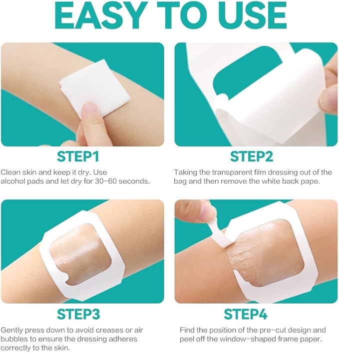 Dimora Waterproof Transparent Film Dressing, Clear Bandage Tape for Wound Care, Adhesive Post Surgical Cover Pad,for IV Shield, Tattoo Aftercare, Shower Protector 4x4 3/4 inch 100 Packs