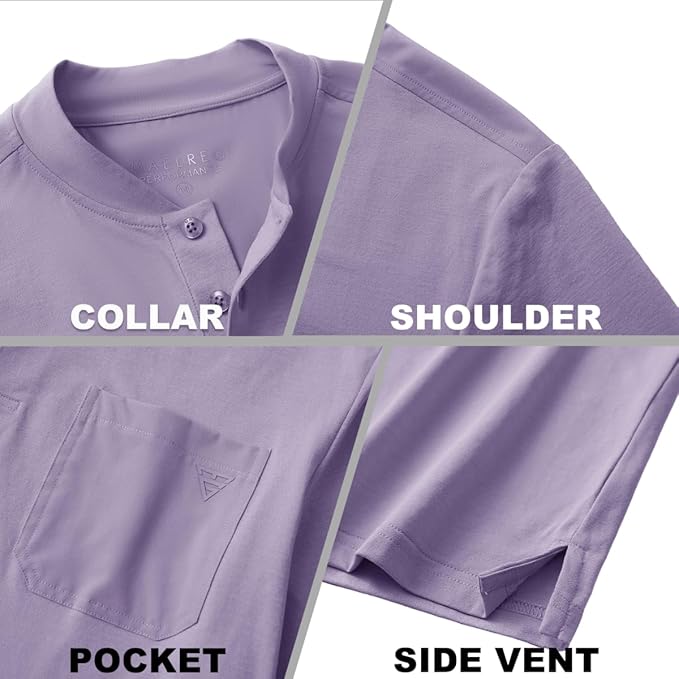 M MAELREG Collarless Golf Shirts for Men Dry Fit Moisture Wicking Performance Solid Casual Mens Henley Shirts Short Sleeve