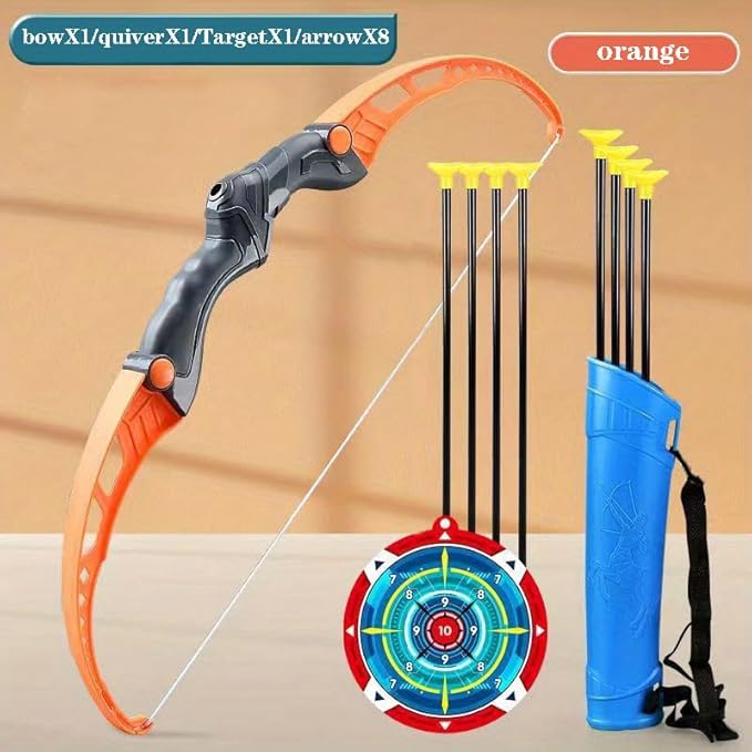 Kids Bow and Arrow Set Age 4-6 | Outdoor Toy with 8 Safety Arrows|Blue Orange Archery Gift for Boys Girls Birthday Party (Orange)