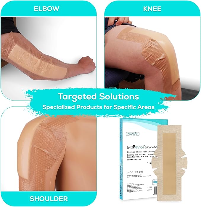 MedVance TM Silicone - Bordered Silicone Adhesive Foam Dressing Size 4" 12" w/Wings (2.4"x10.4" Pad), Box of 5 dressings