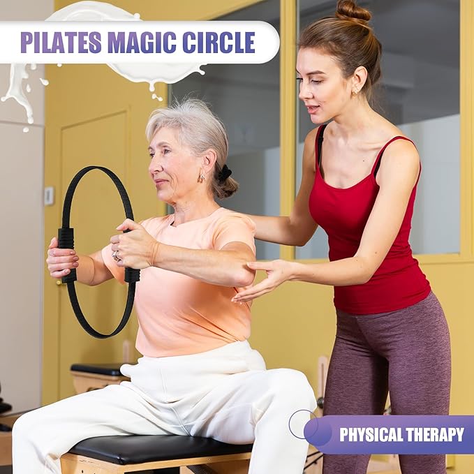 Pilates Ring, 13.5"/12" Silicone Magic Circle with Training Poster & Portable Bag, Pilates Ring Circle for Inner Thigh Workout, Yoga, Lose Weight & Physical Therapy for Women