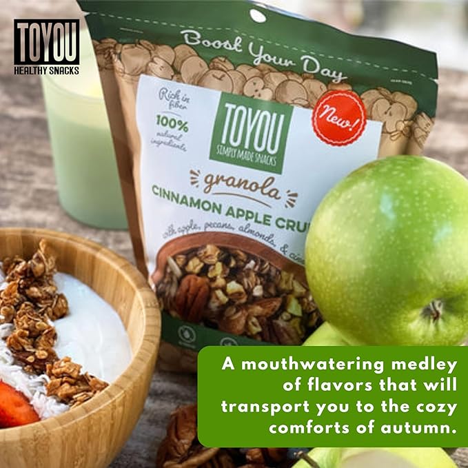 ToYou Snacks Granola, Fruit and Granola Cereal, | Cinnamon Apple Crunch - 12 Ounce (Pack of 1) | Gluten Free, Plant Based, Vegan, Healthy Snacks for Adults and Kids, Breakfast Cereal with Protein and Fiber