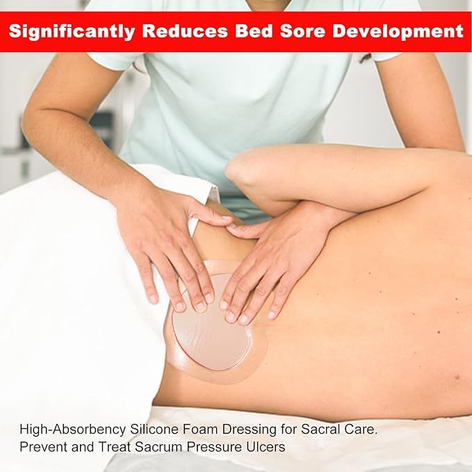 7"x7" (Pack of 5) Wound Silicone Sacral Foam Dressing - Sacrum Foam Adhesive with Border - Waterproof Absorbent Breathable Bed Sore Pressure Pads
