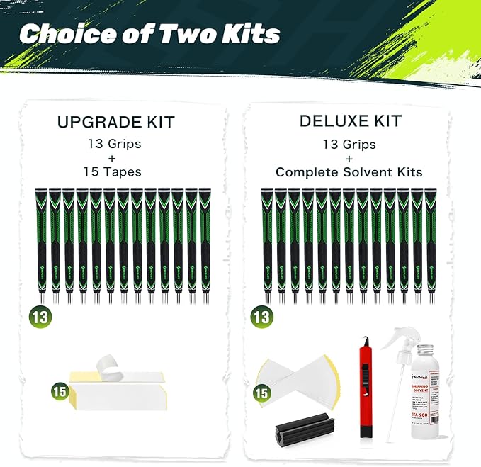 SAPLIZE High-performance Rubber Golf Grips 13 Pack, High Shock Absorption, Non-slip, Choose from 13 Grips with 15 Tapes or Full Regripping Kit, Available in Standard/Mid/Jumbo Sizes, CC10 Series