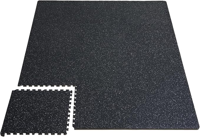 VEVOR 0.56 Inch Thick Gym Floor Mats, 25 Tiles Rubber Top with EVA Foam, 25" x 25" Gym Flooring Workout Mat with 100sq.ft Coverage, Interlocking Puzzle Mats for Home, Garage, Black & White