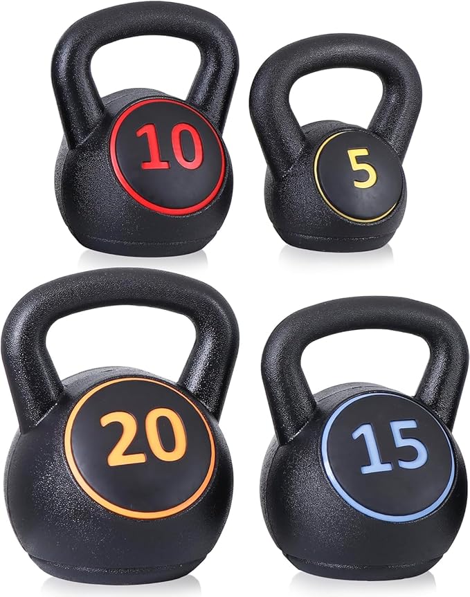 ZENY Kettlebell Sets, 4-Piece Kettlebells 5lb, 10lb, 15lb, 20 lb, Kettle Bell Weights for Dumbbel Weights Exercise, Strength Strainging Kettlebells, Home Gym, Full Body Workout Equipment