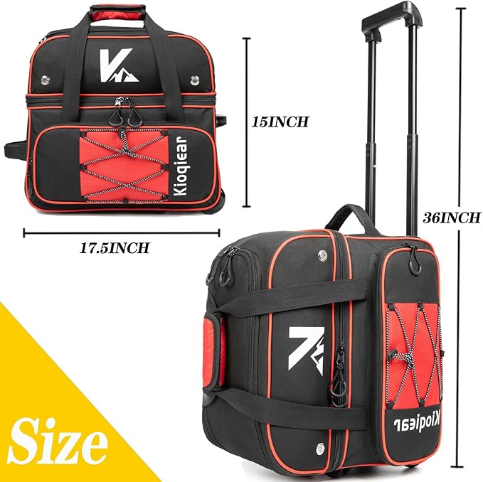 Double Roller 2 Ball Bowling Bag with Large Separate Shoe Compartment and Oversized Accessory Pocket, 36" Extendable Handle.