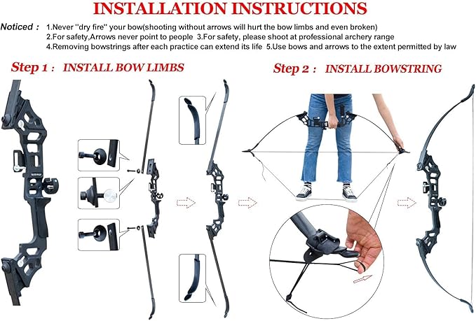 Archery Bow Set Recurve Bow and Arrow Adult Set 51" Training Bow Takedown 30 40 50lb Long Bows for Hunting Adult Beginner with 12 Arrows