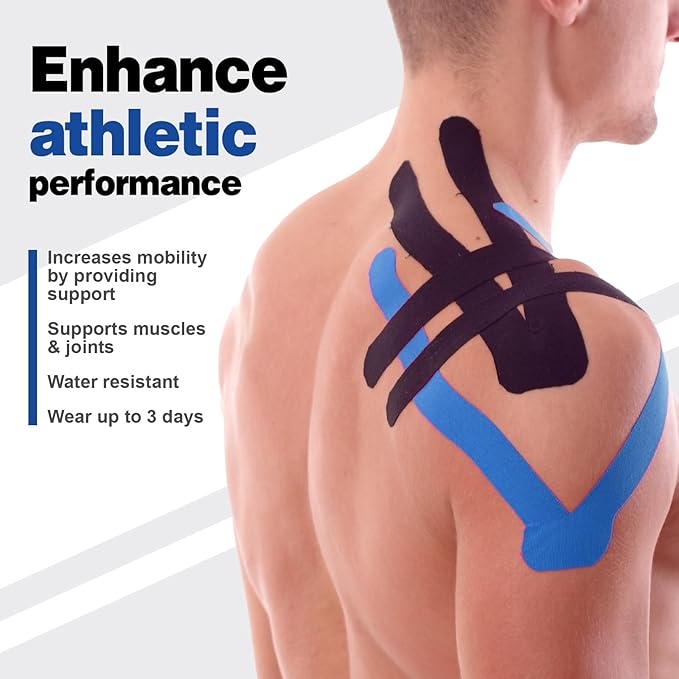 AZEN 3 Rolls Kinesiology Tape, 16.4 ft Waterproof Kinetic Tape for Joints Support and Muscle Pain Relief, Knee Tape, Uncut Muscle Tape, Athletic Tape - Blue