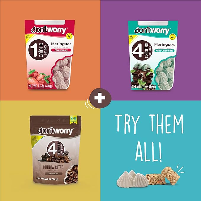Don't Worry Meringue Cookies Keto Friendly - Low Calories per piece!, Healthy Candy, Gluten Free Cookies, Low Carb, Low Sugar Snacks - 4 Pack