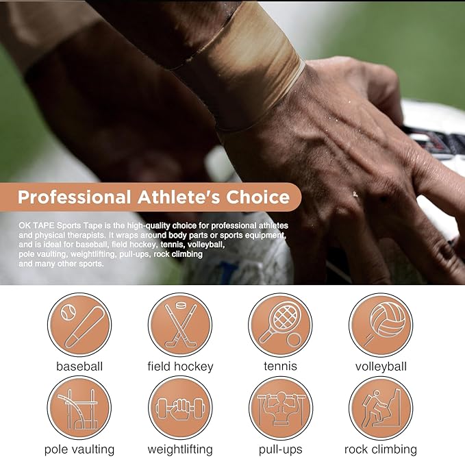 OK TAPE 4 Rolls Athletic Tape, Sports Tape for Injuries, Rigid, Easy Tear Medical Tape, Wrist Tape, No Sticky Residue | Secure Ankle, Finger, Knee- 1.5inch x 15yards (Beige)