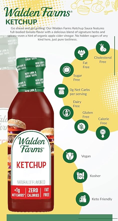 Walden Farms Ketchup – Zero Calorie, Sugar Free, Keto & No Carb Classic Tomato Condiment for Burgers, Fries & More – 12 oz Bottle