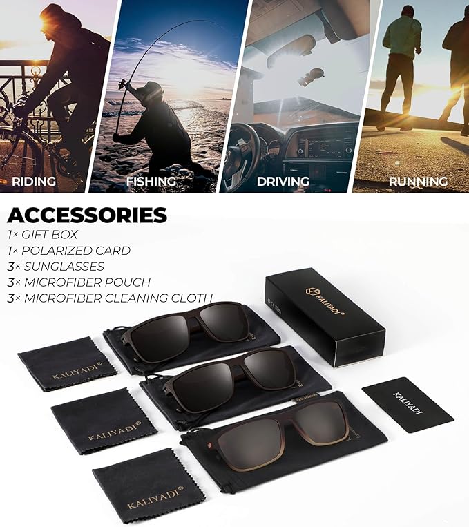 KALIYADI Polarized Sunglasses for Men, Lightweight Sun Glasses with UV Protection for Driving Fishing Golf