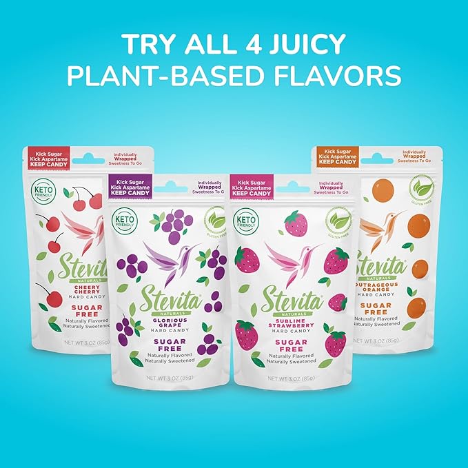 Stevita Hard Candy, Cheery Cherry - 25 Individually Wrapped Pieces - Sugar & Aspartame Free - Naturally Flavored & Sweetened - Non-GMO, Gluten Free, Keto Friendly