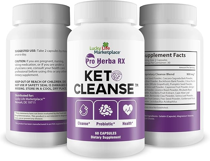 Pro Herba RX Keto Cleanse - Herbal Formula w/Probiotics - Keto Cleanse & Detox Naturally - Numerous Health Benefits - Help Cleanse Body of Toxins & Impurities - Support Energy, Digestion & Gut Health