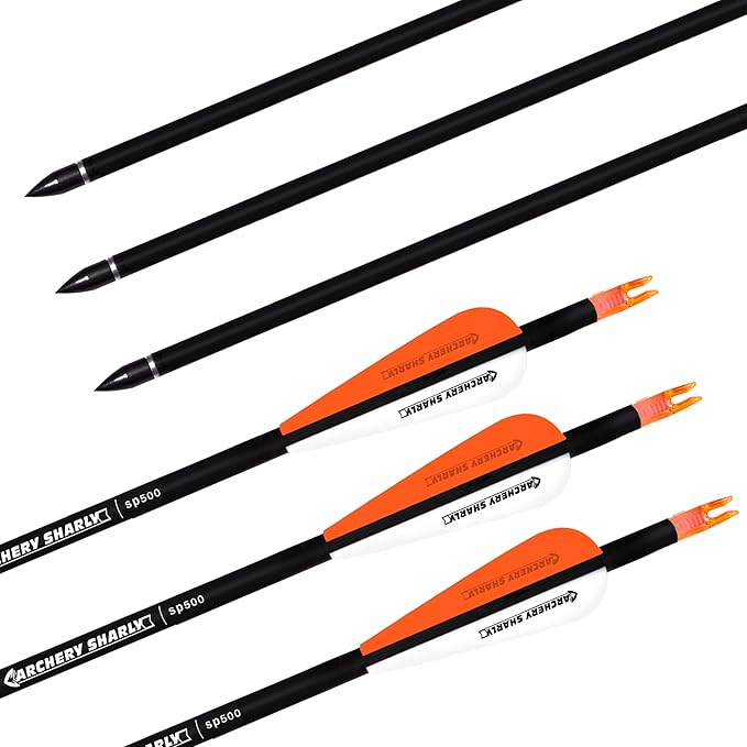 30Inch Carbon Hunting Arrow Targeting Practice Arrows with Removable Tips and Adjustable Nocks for Compound & Recurve Bow (Pack of 12)