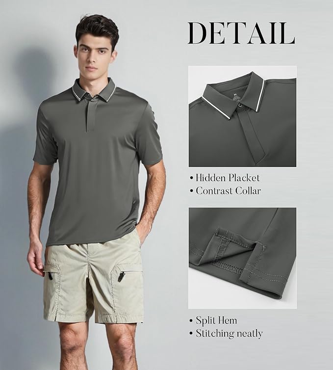 SAMERM Golf Shirts for Men Super Stretch Jacquard Dry Fit Golf Polo Moisture Wicking Short Sleeve Polo Shirts for Men