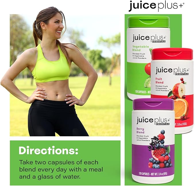 Juice Plus+ Fruit, Vegetable & Berry Blend - Fruit and Vegetable Supplement for Immune Support, Cognitive Health & Radiant Skin - 3 Bottles, (120 Capsules Each)