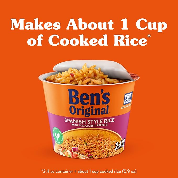 BEN'S ORIGINAL Spanish Style Rice Single Serve Cup, Snack or Side, Microwave in 3.5 Minutes, 2.4 oz (Pack of 8)