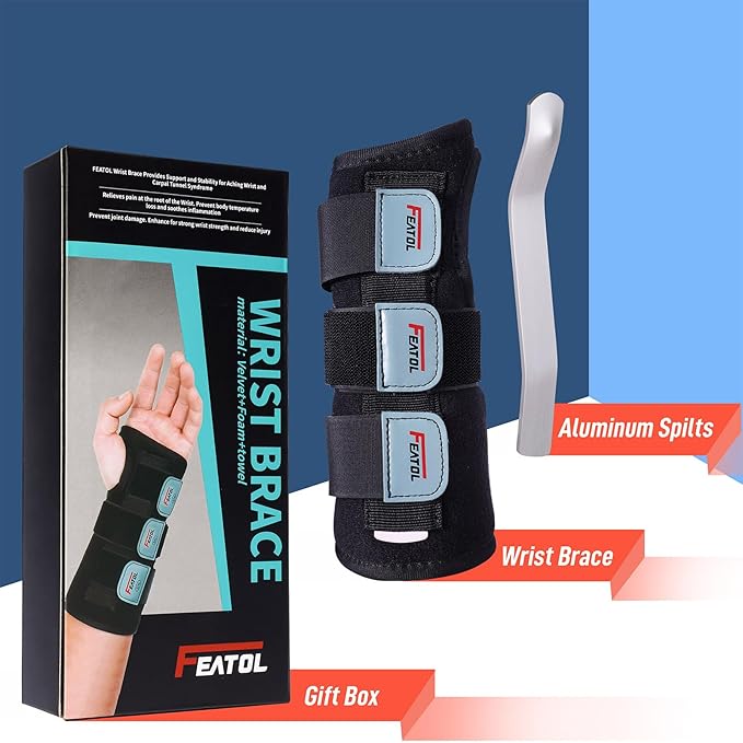 FEATOL Wrist Brace Hand Brace, Carpal Tunnel Wrist Splint Night Support for Women Men, Pain Relief Support -Tendonitis, Arthritis, Sprain, Left Hand, Small/Medium
