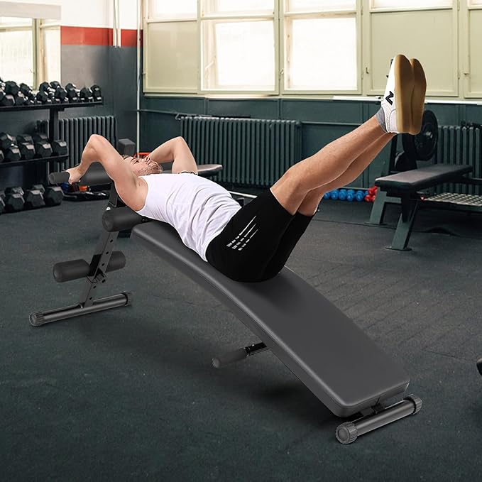 Goplus Adjustable Decline Sit Up Bench for Exercise, Foldable Curved Slant Bench with High Density Foam Cushioned Seat, Heavy Duty Metal Frame, Full Body Ab Workout Equipment for Home Gym, Black