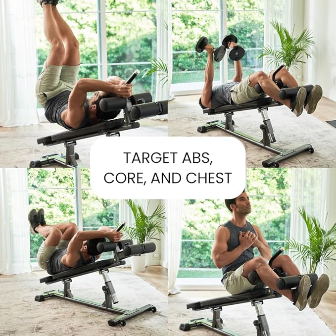 Finer Form Semi-Commercial Sit-Up Bench For Core Workouts and Decline Bench Press. Adjustable Weight Bench with Reverse Crunch Handle with 4 Adjustable Height Settings. Great Ab Workout Equipment