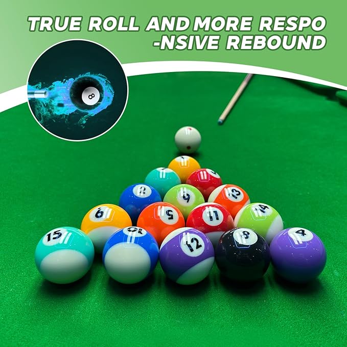 Billiard Balls Set, Deluxe 2-1/4" Regulation Size Billiard Pool Balls for Replacement (16 Resin Balls)