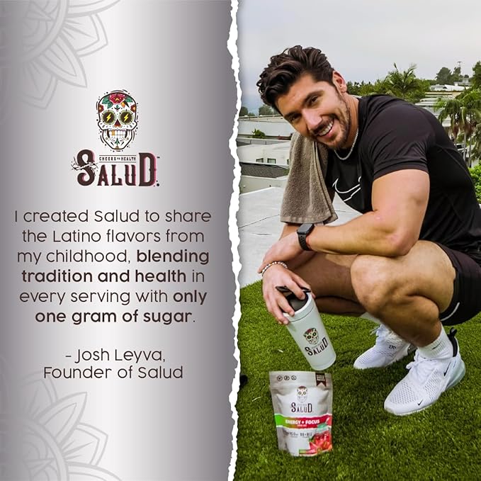 Salud 2-in-1 Energy Drink Powder + Focus, Pineapple Mango, Organic Caffeine, B6 + B12, Theanine, Clean Energy Drink Packets, Agua Fresca Mix, Non-GMO, Gluten Free, Vegan, 1g of Sugar, (15 Servings)
