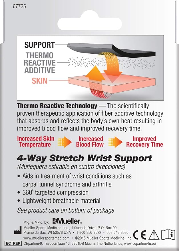 MUELLER Sports Medicine FIR 4-Way Wrist Support, Wrist Pain Relief Support for Men and Women, Ideal for Carpal Tunnel, Tendinitis, Arthritis, Black/Blue