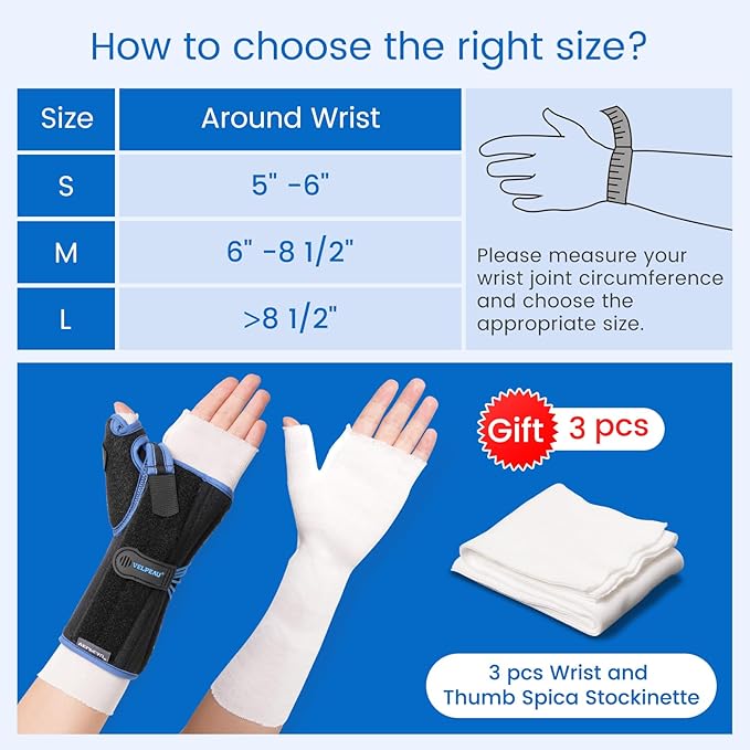 Velpeau Carpal Tunnel Wrist Brace with Thumb Stabilizer Night Support, Stabilizes Wrist Thumb Joint, Pain Relief for Tendonitis, De Quervain's Tenosynovitis, Arthritis (Drawstring, Left Hand, M)