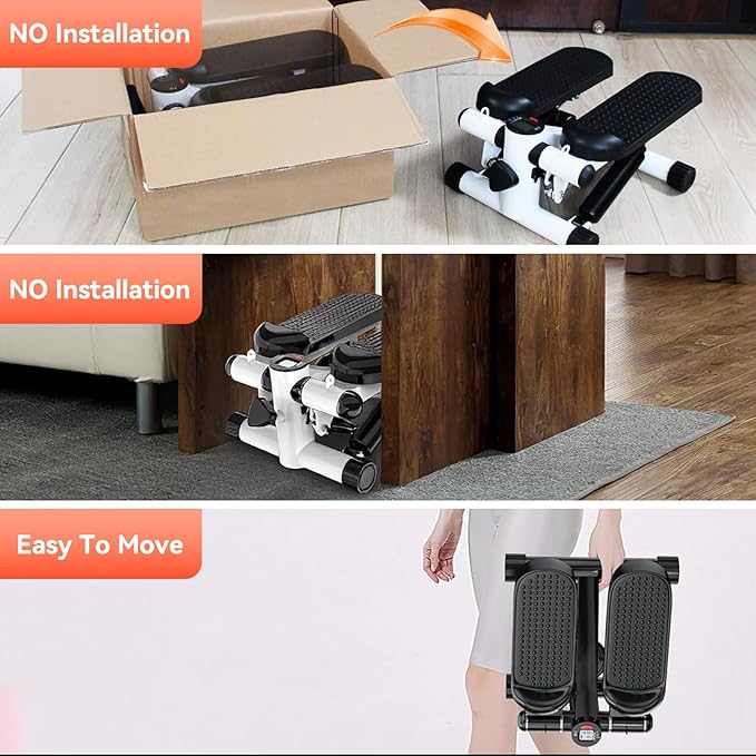 Steppers for Exercise at Home, Mini Stepper with Resistance Bands, 360LBS Capacity Portable Stair Stepper for Home, Hydraulic Fitness Stair Stepper with LCD Monitor