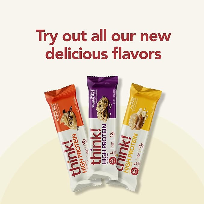 think! Protein Bars, High Protein Snacks, Gluten Free, High Fiber, Banana Oat Muffin, 10 Count