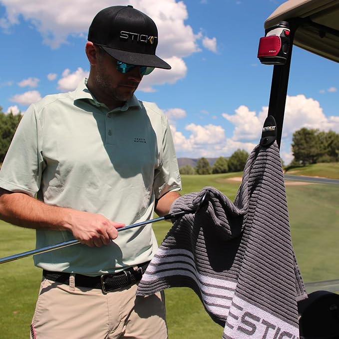 STICKIT XL Magnetic Golf Towel, Premium 35" x 20" Microfiber with Deep Waffle Pockets, Industrial Strength Magnet for Secure Hold to Golf Carts & Clubs, Ultra-Absorbent, Fast-Drying, Easy-Clean Design